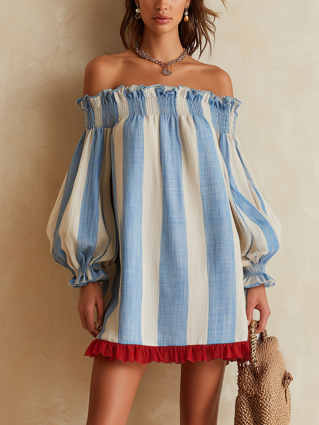 Ondine - Vestido corto de rayas azul y blanco
