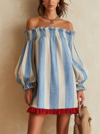 Ondine - Vestido corto de rayas azul y blanco