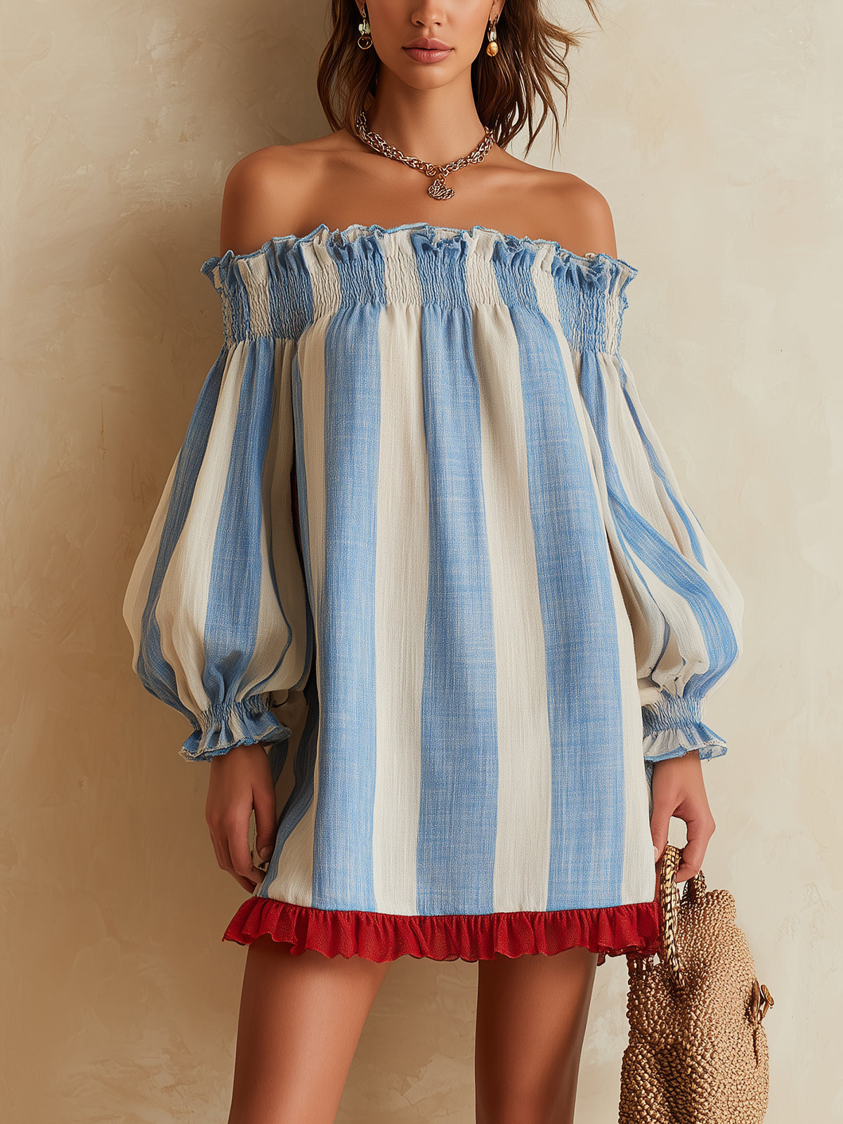 Ondine - Vestido corto de rayas azul y blanco