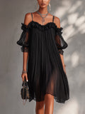 Camille - Vestido corto negro de gasa