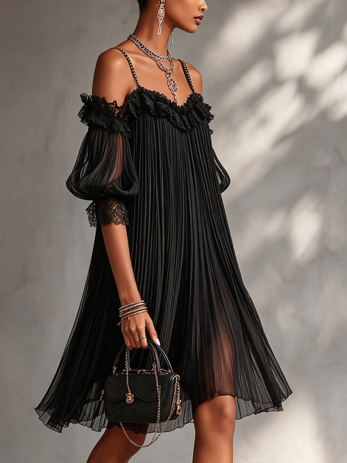 Camille - Vestido corto negro de gasa
