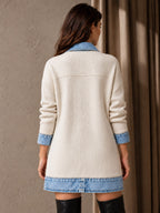 Elegante abrigo vaquero para mujer con acogedor panel de punto de canalé