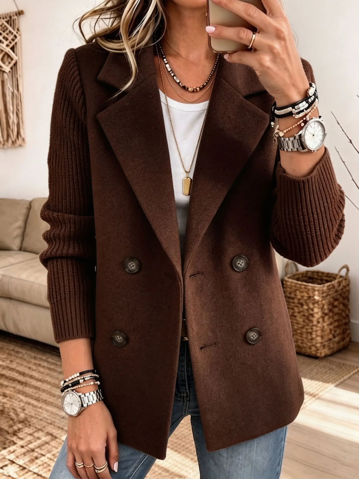 Winchell - Chaqueta otoñal de moda con mangas de punto