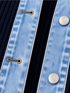 Elegante abrigo vaquero para mujer con acogedor panel de punto de canalé