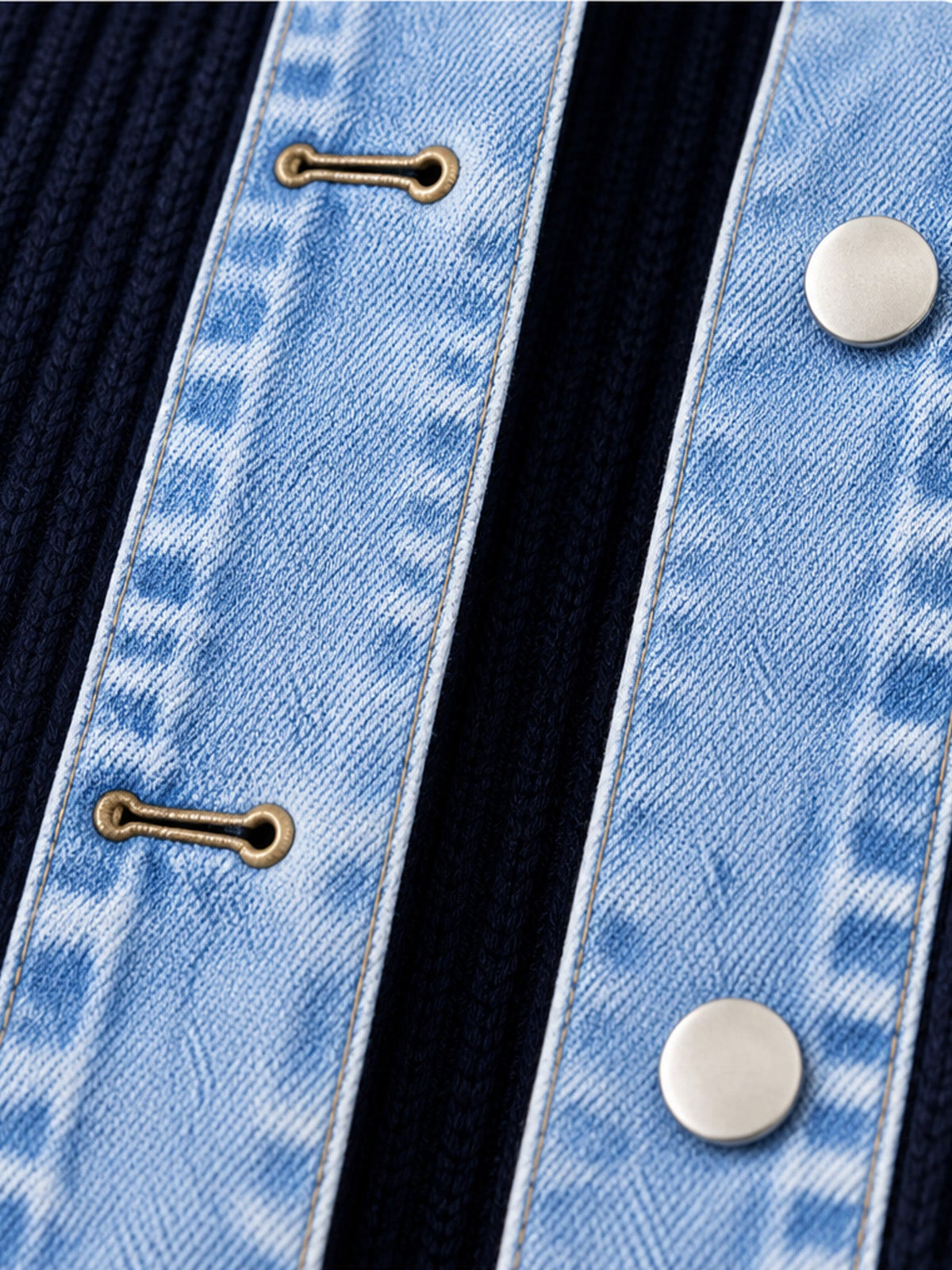 Elegante abrigo vaquero para mujer con acogedor panel de punto de canalé