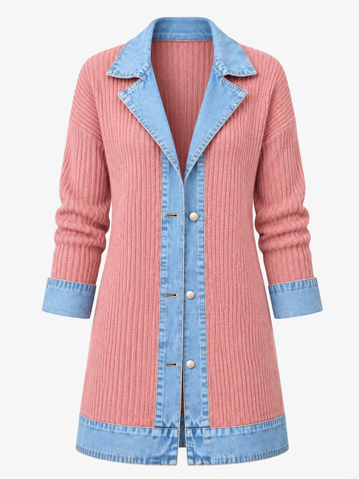 Elegante abrigo vaquero para mujer con acogedor panel de punto de canalé