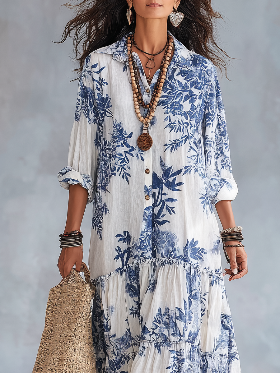 Daniela - Vestido largo bohemio floral azul