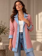Elegante abrigo vaquero para mujer con acogedor panel de punto de canalé