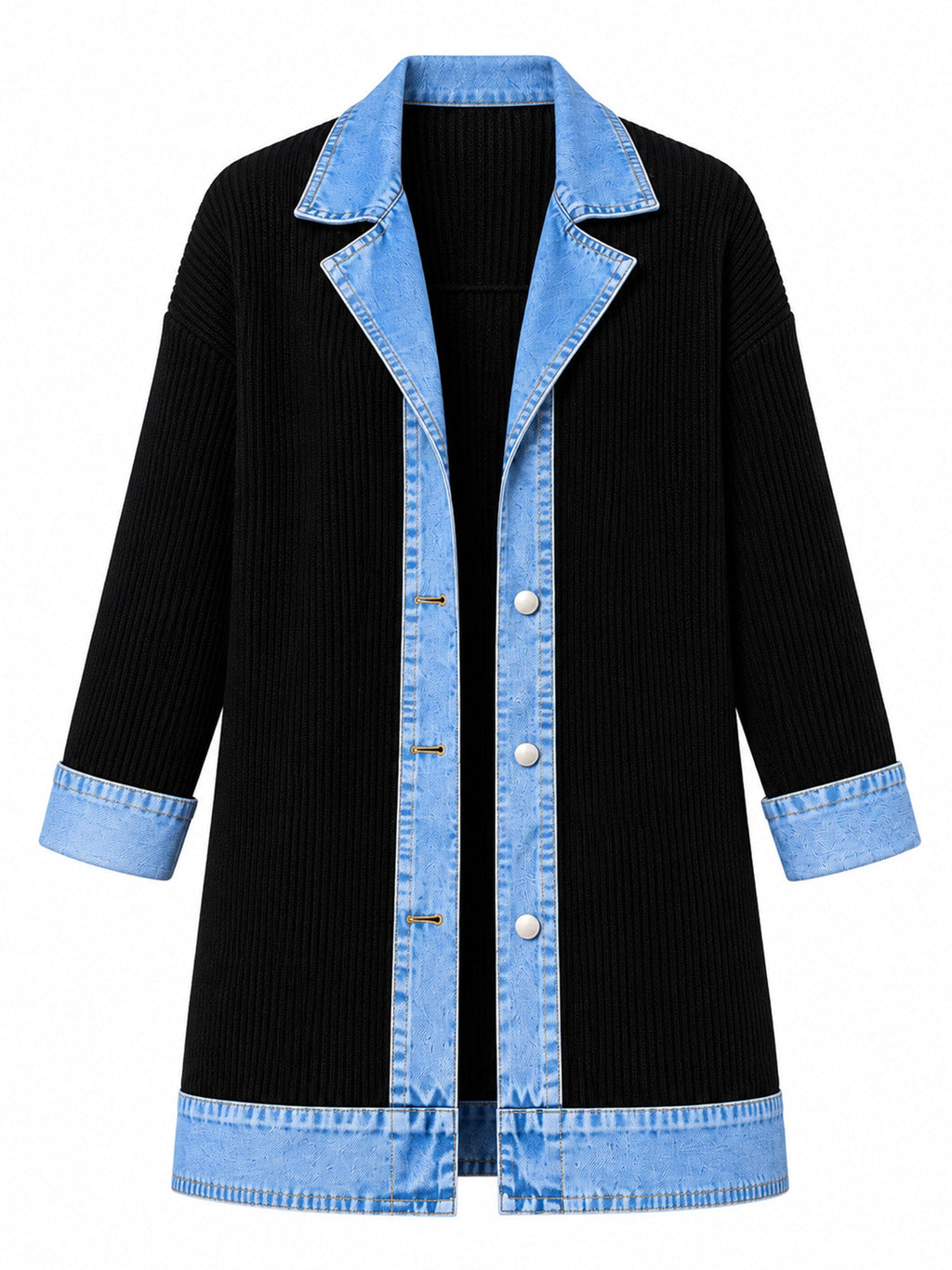 Elegante abrigo vaquero para mujer con acogedor panel de punto de canalé