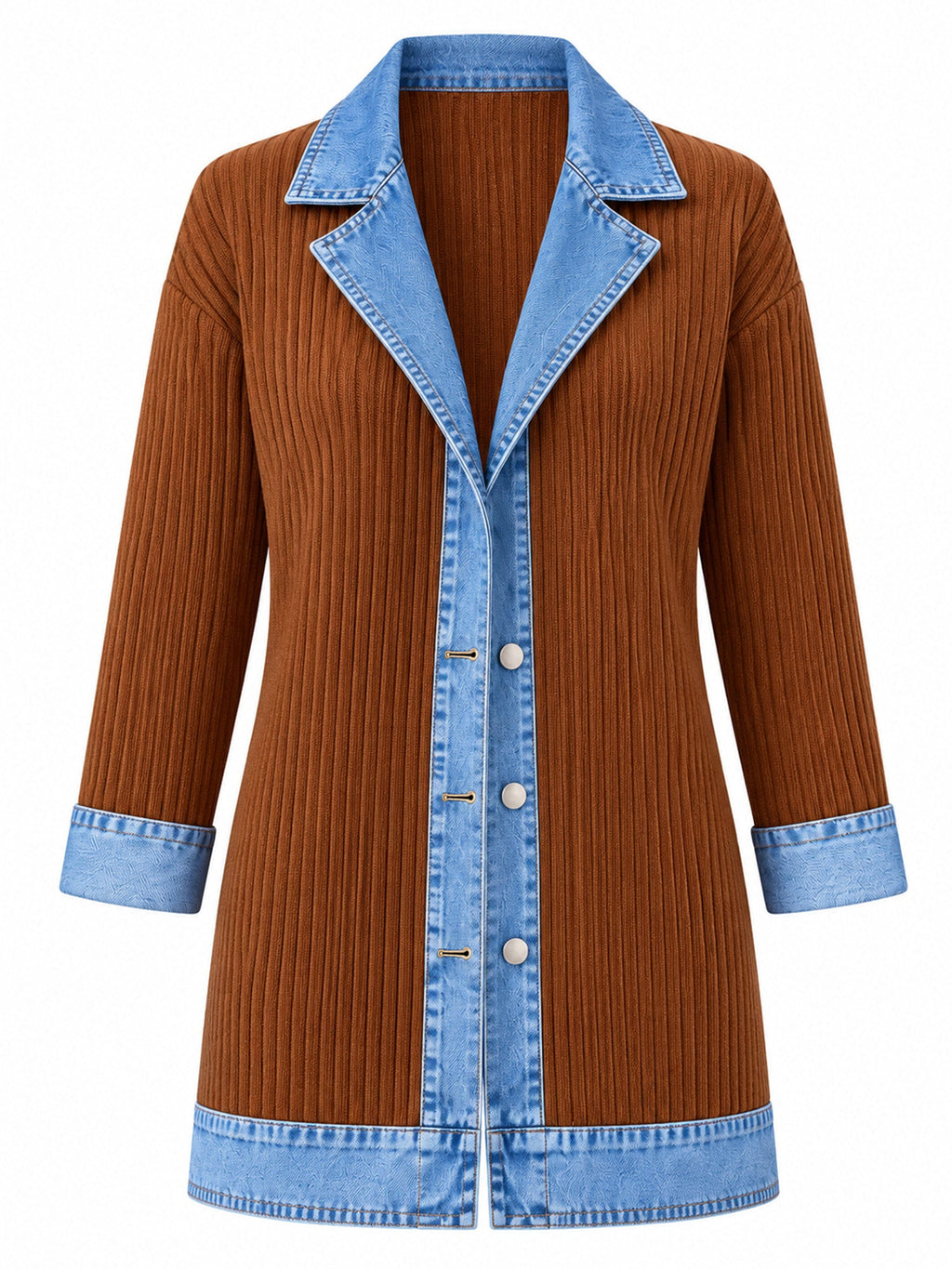 Elegante abrigo vaquero para mujer con acogedor panel de punto de canalé