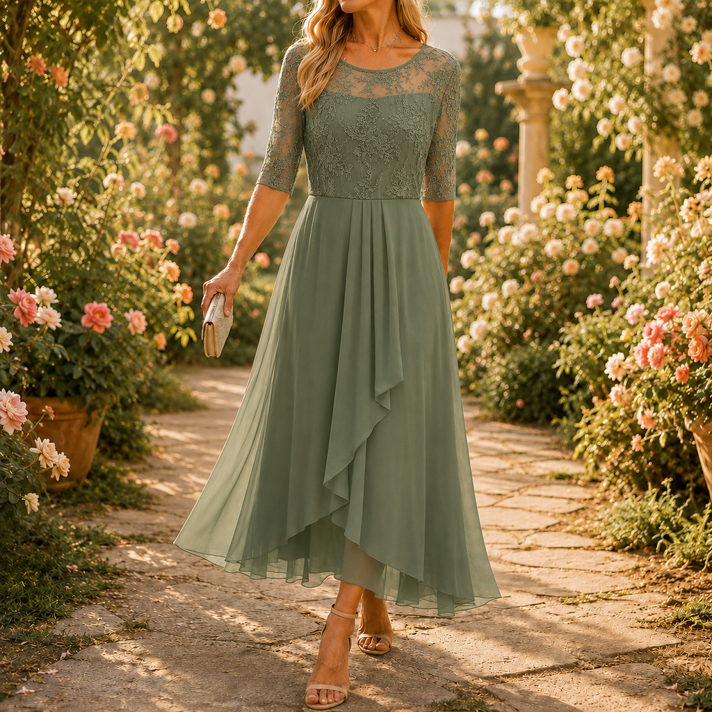 Elowen - Vestido midi con cuerpo de encaje bordado