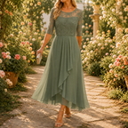 Elowen - Vestido midi con cuerpo de encaje bordado