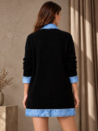 Elegante abrigo vaquero para mujer con acogedor panel de punto de canalé