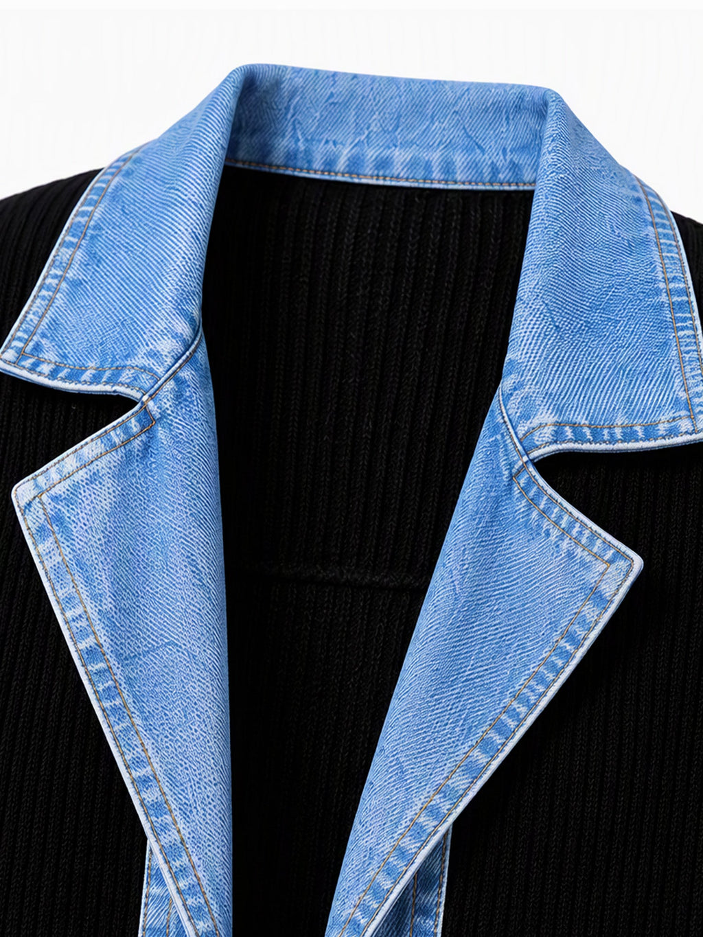 Elegante abrigo vaquero para mujer con acogedor panel de punto de canalé