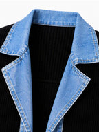 Elegante abrigo vaquero para mujer con acogedor panel de punto de canalé