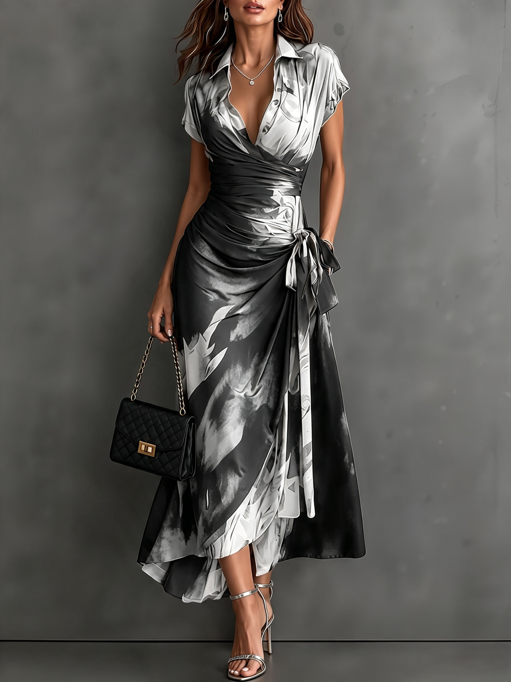 Carlotta - Vestido midi cruzado blanco y negro