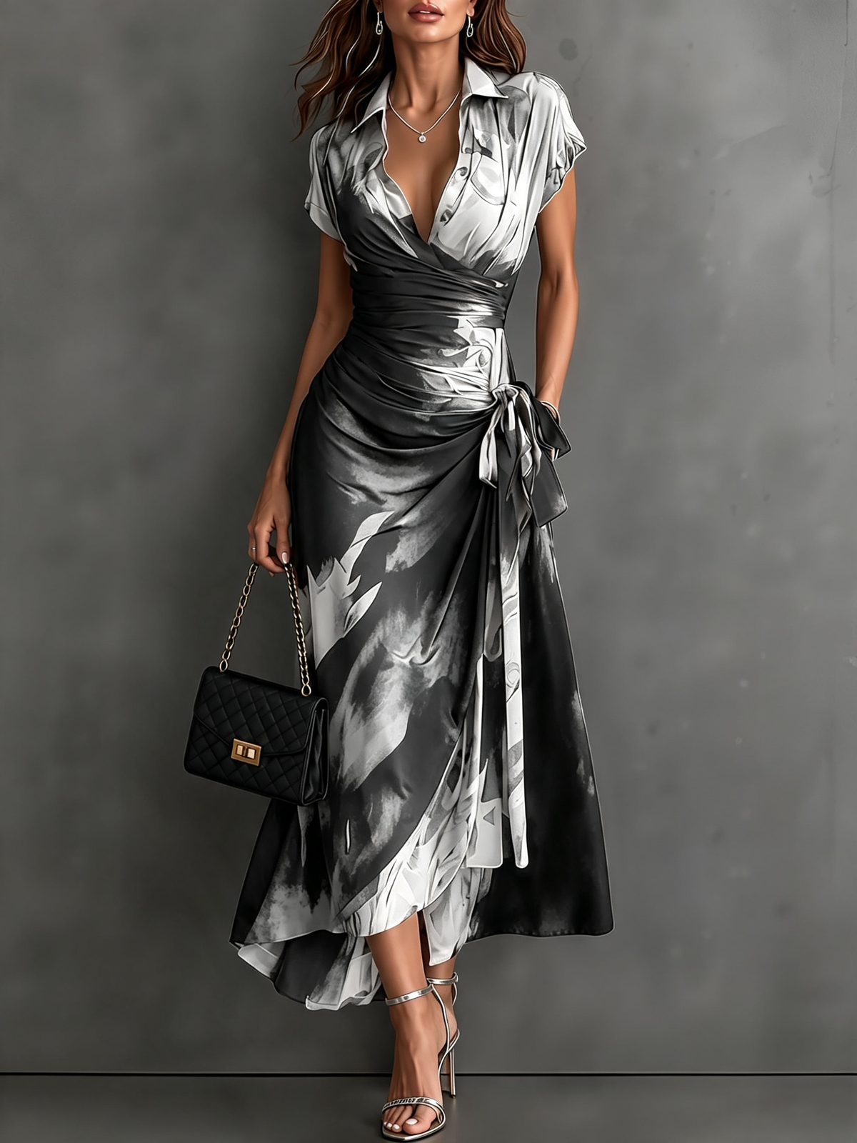 Carlotta - Vestido midi cruzado blanco y negro