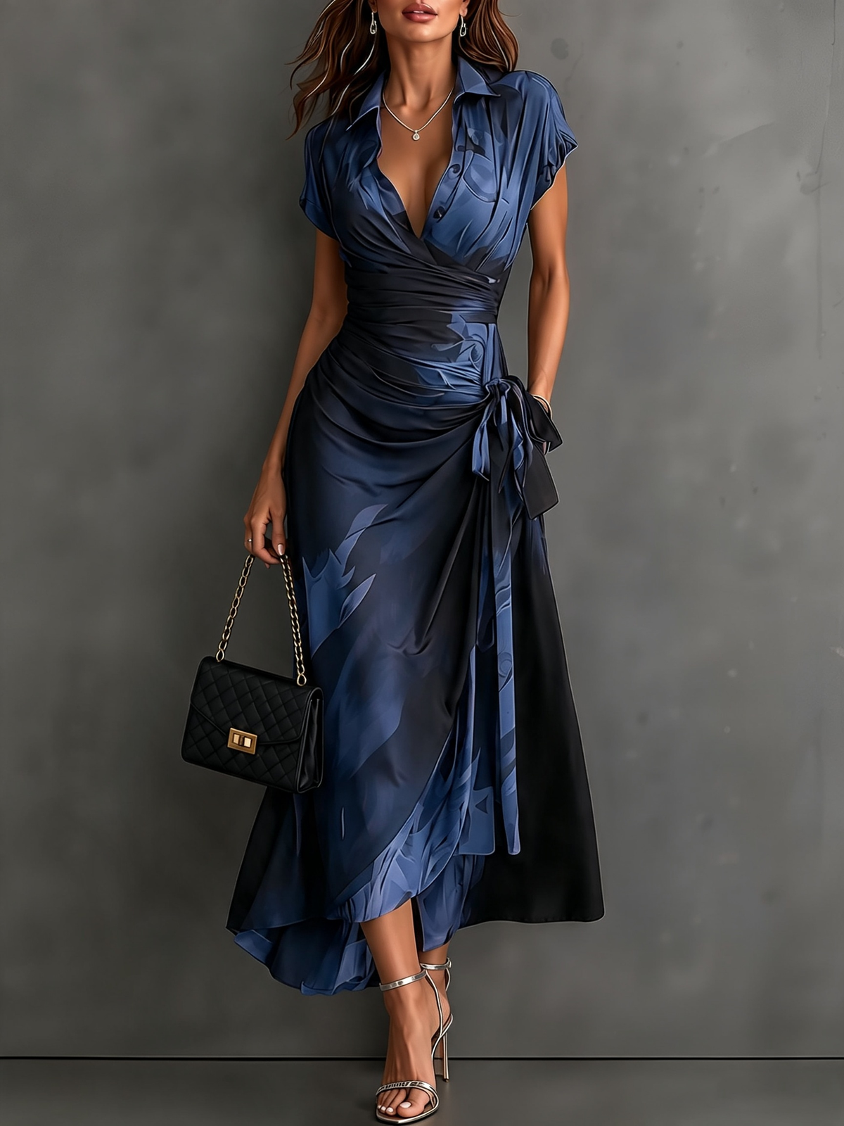 Camilla - Vestido midi cruzado azul