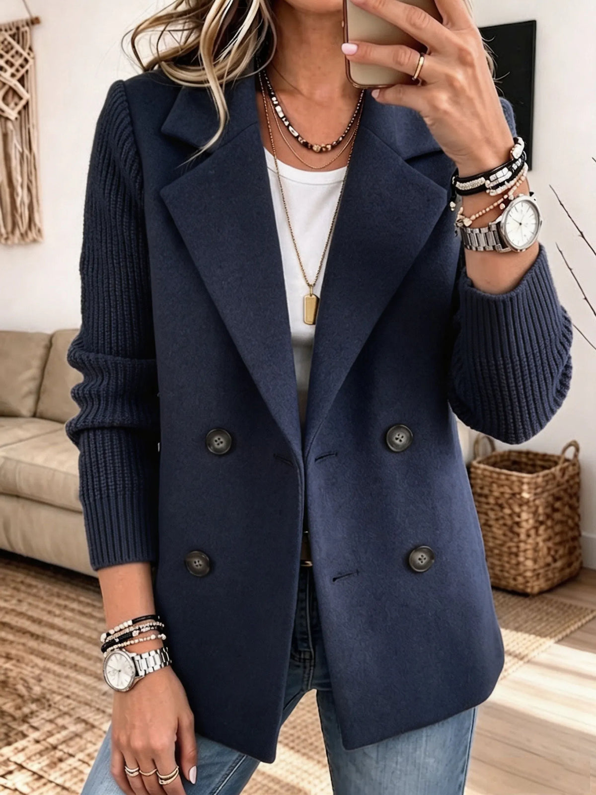 Winchell - Chaqueta otoñal de moda con mangas de punto