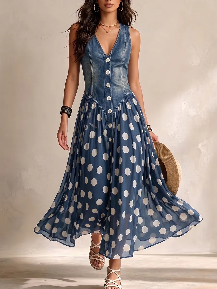 Briana - Vestido midi de gasa de lunares
