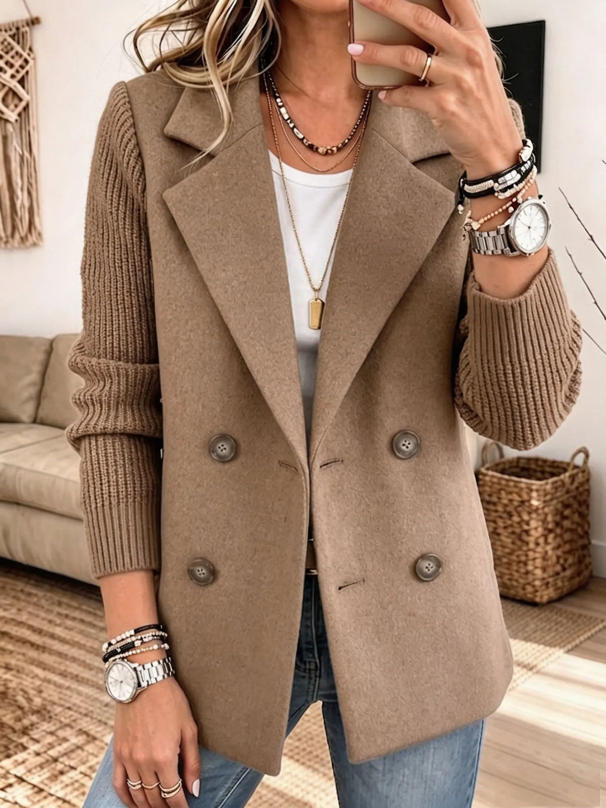 Winchell - Chaqueta otoñal de moda con mangas de punto