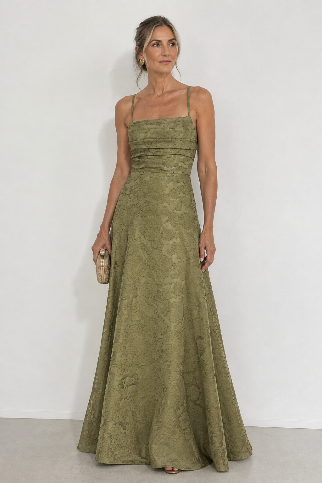 Sage Green X Cross Jacquard Slip Maxi Dress