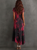 Beatrice | Vestido midi cruzado burdeos con estampado abstracto