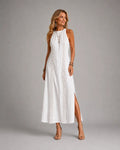 Jimena - Vestido midi bordado con cuello mao