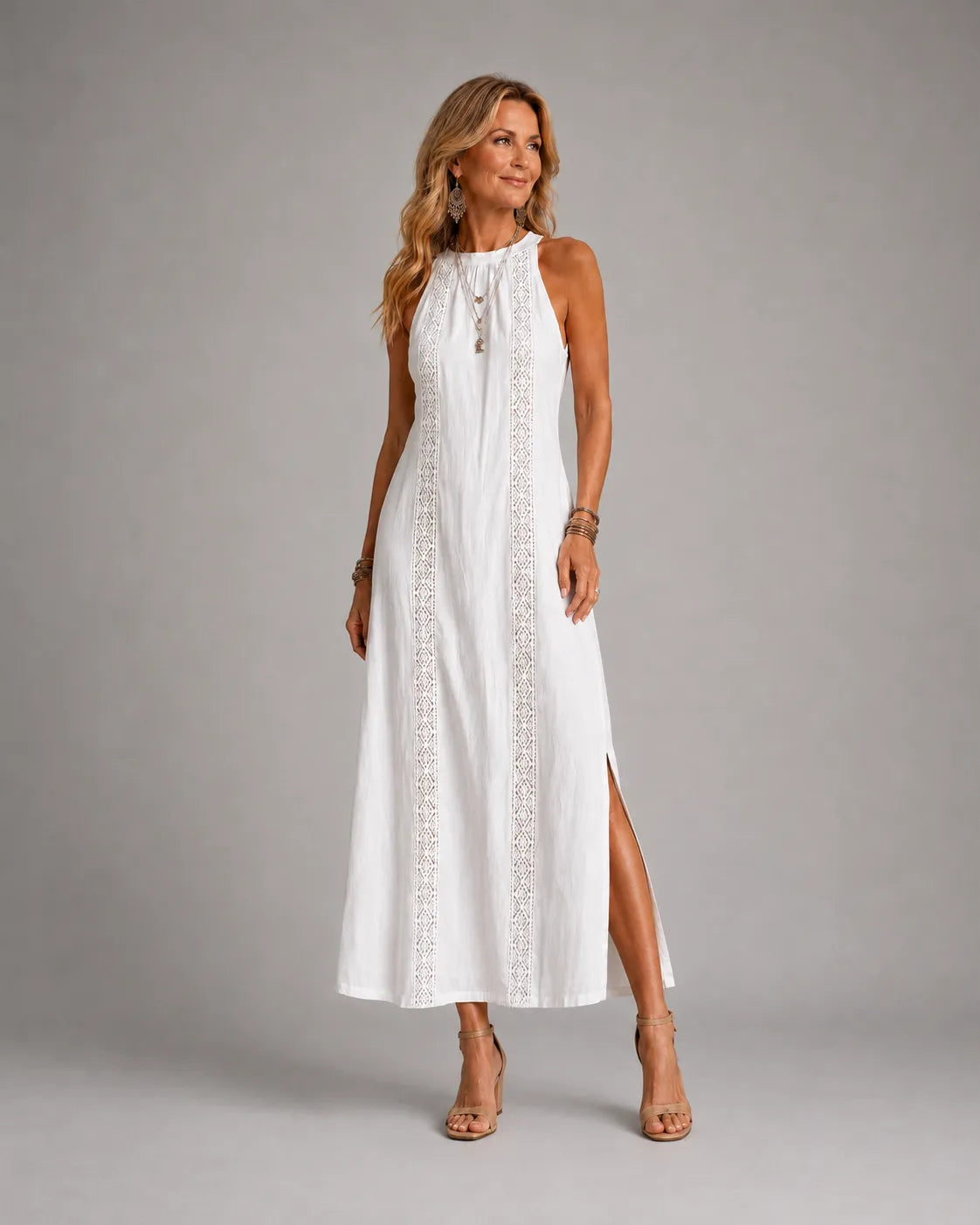 Jimena - Vestido midi bordado con cuello mao