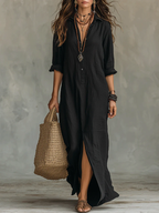 Alessia - Vestido largo negro con botones