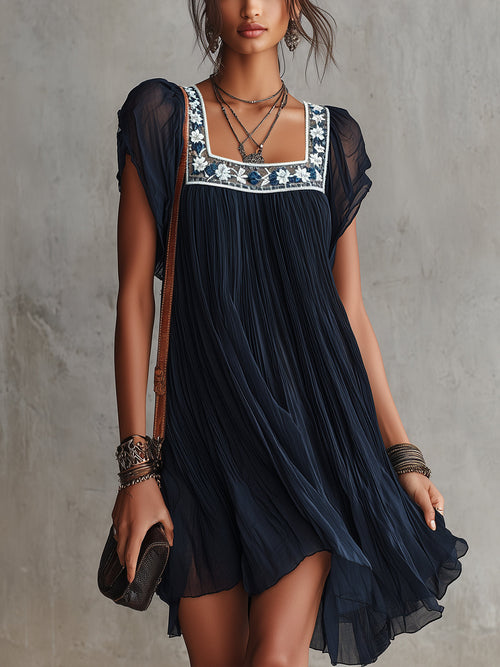 Apolline - Vestido corto plisado azul marino