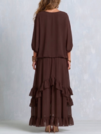 Ondine - Vestido de gasa marrón con flecos