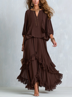 Ondine - Vestido de gasa marrón con flecos