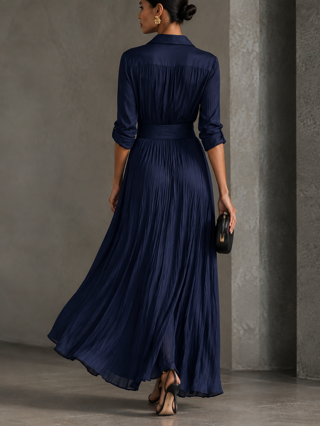 Gianella - Vestido camisero largo azul marino