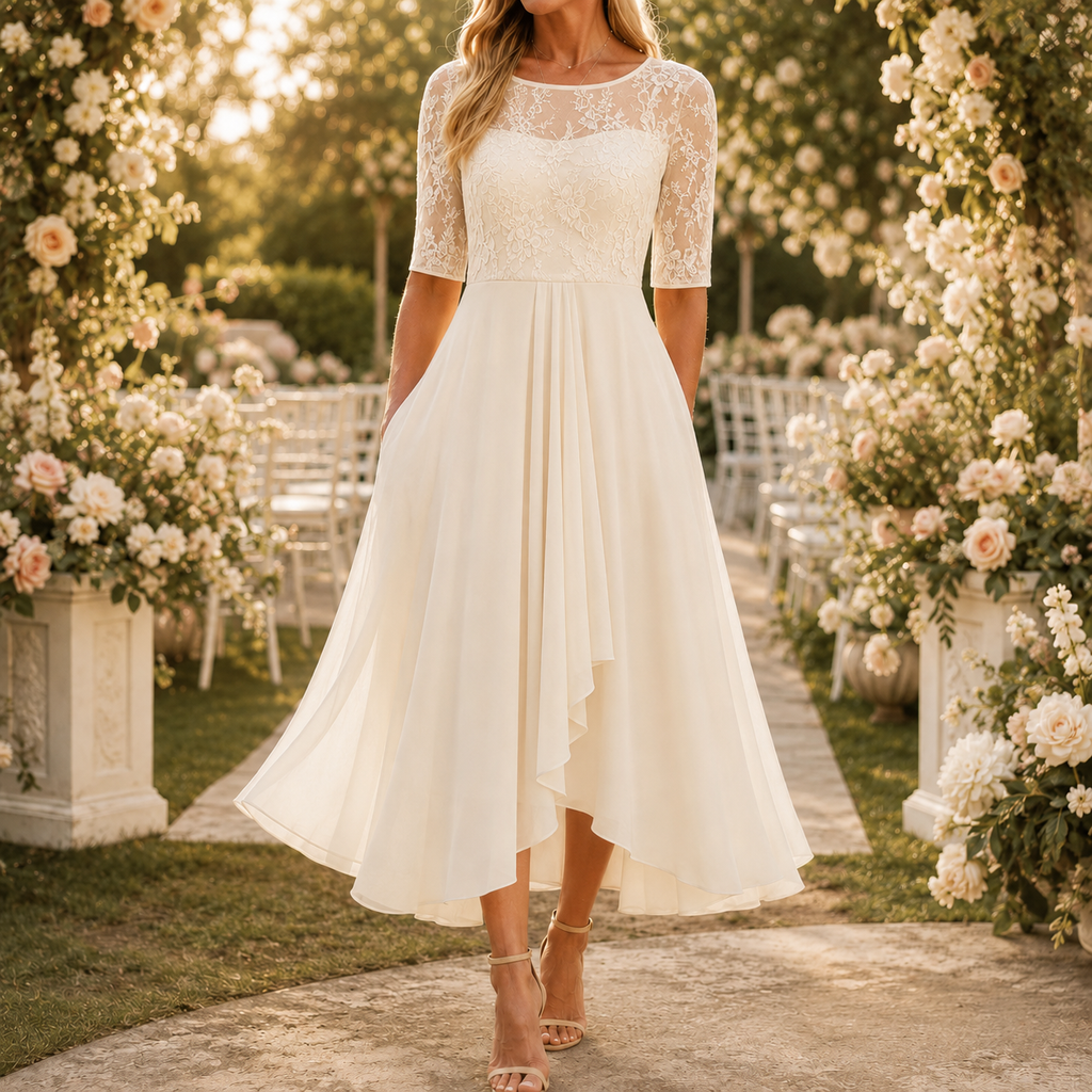 Elowen - Vestido midi con cuerpo de encaje bordado