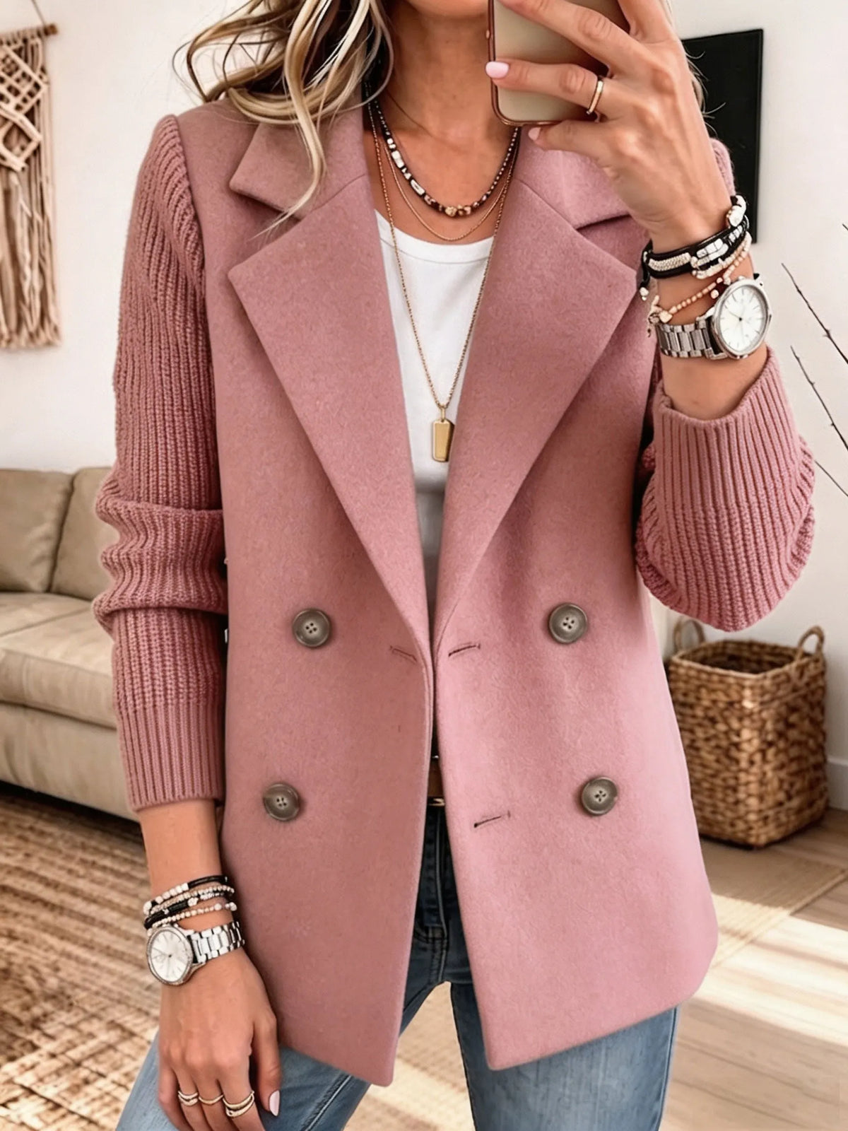 Winchell - Chaqueta otoñal de moda con mangas de punto