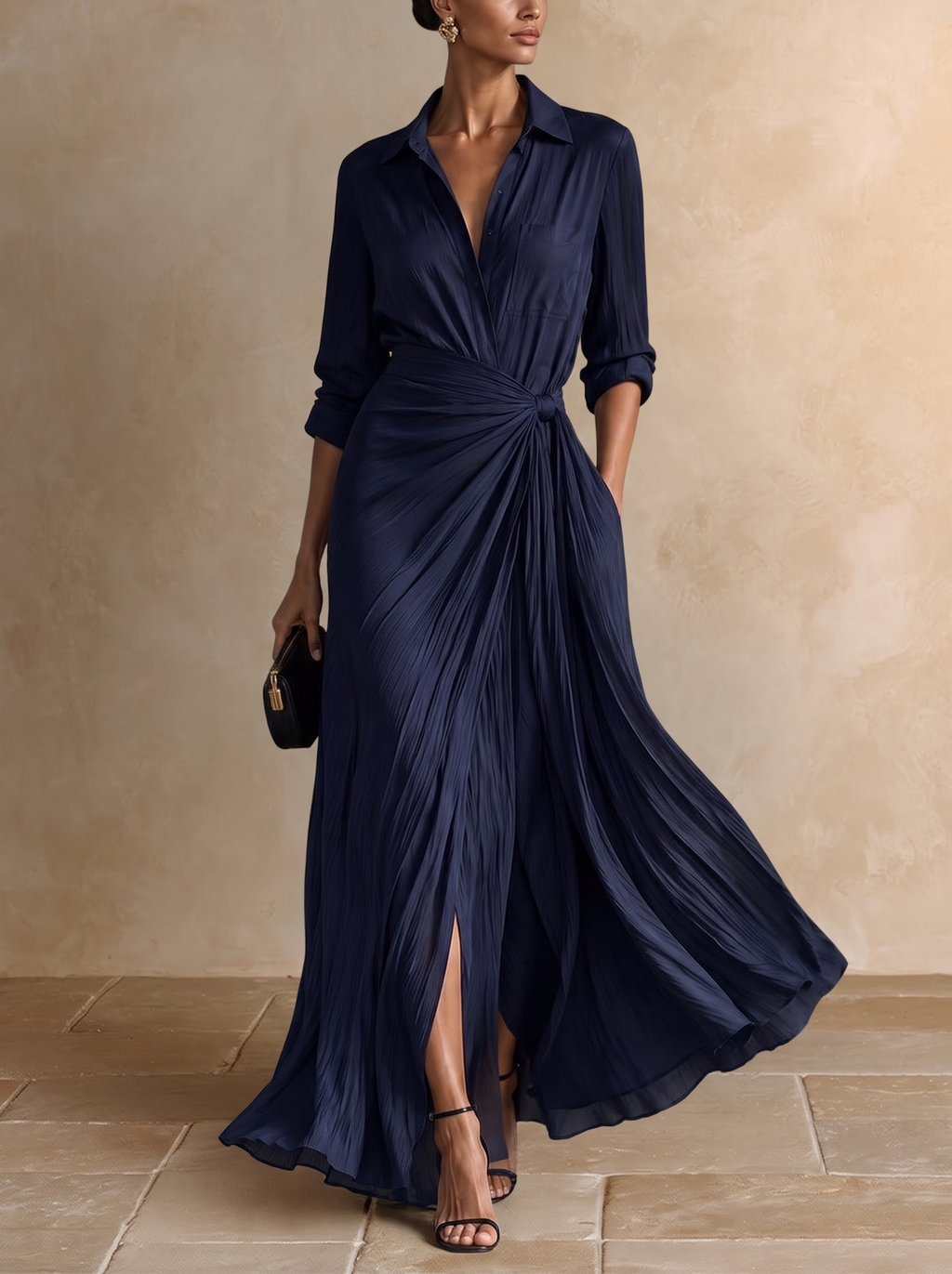 Gianella - Vestido camisero largo azul marino