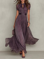 Myriam - Vestido largo de gasa y encaje