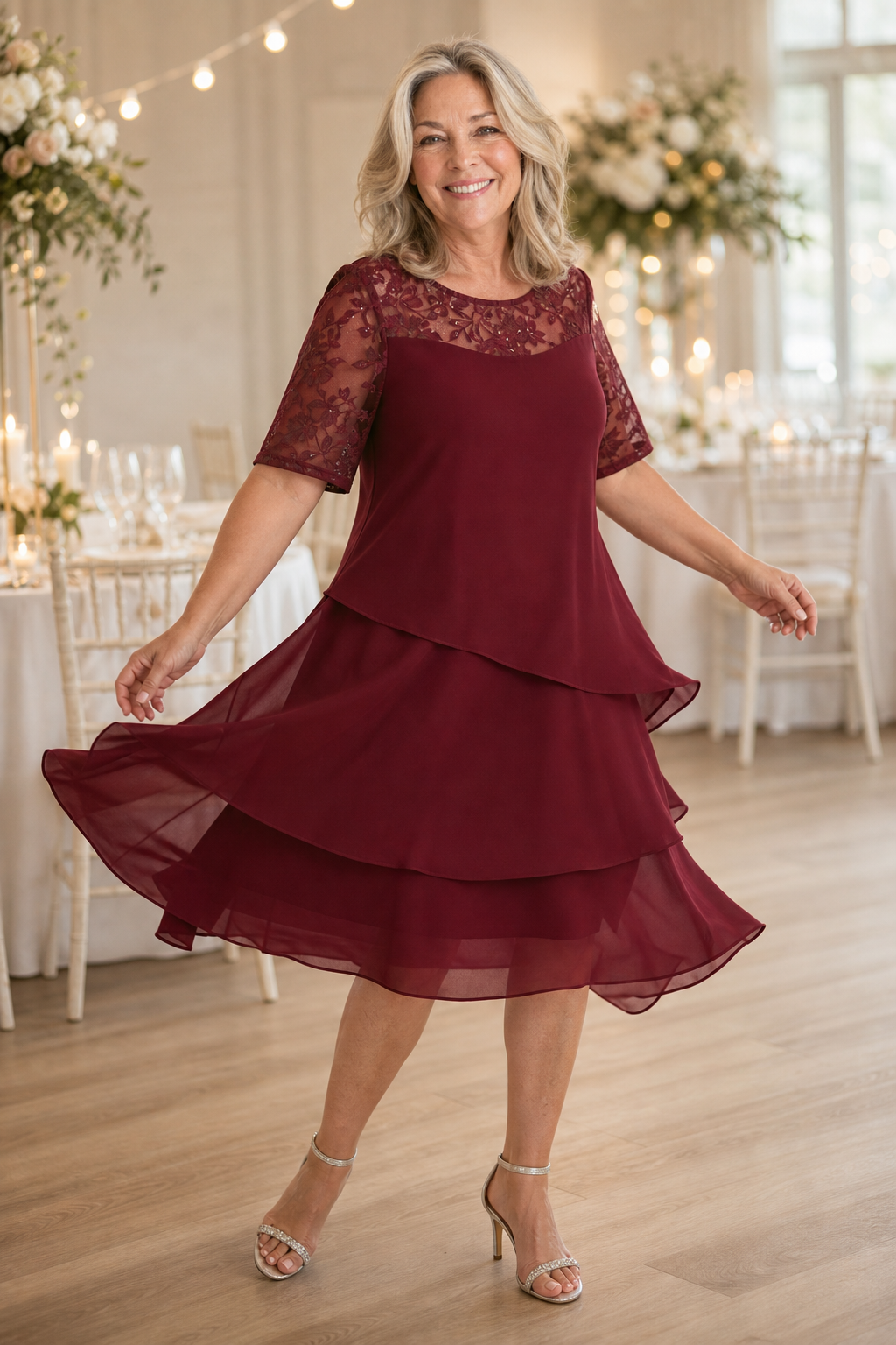 Weronica - Vestido midi con canésú de encaje
